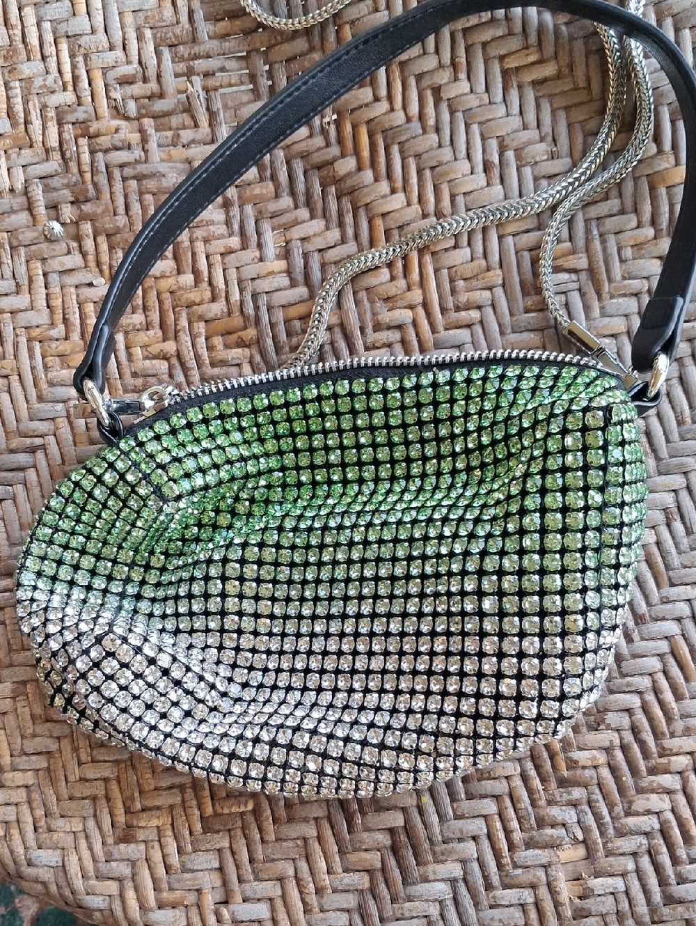 eIn Expressions NYC Hombre Green Rhinestone Crossbody Bag